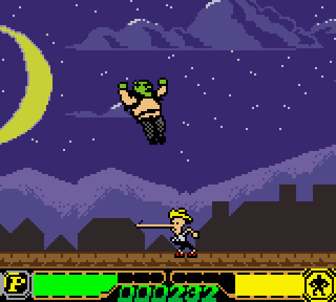 Screenshot from Shrek: Fairytale Freakdown, showing Shrek fighting Pinocchio