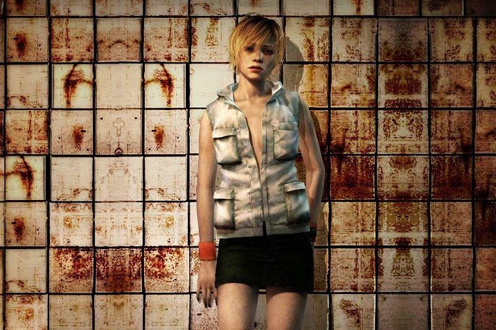 Silent Hill 3 features a character standing next to dried blood on tiles