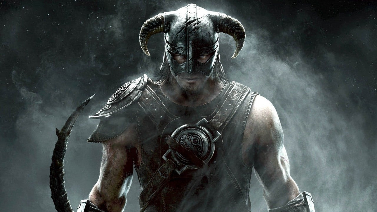 A Skyrim character in a horned helmet