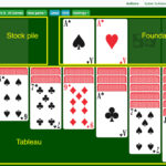 Solitaire setup with tableau, stock, waste, and foundation piles