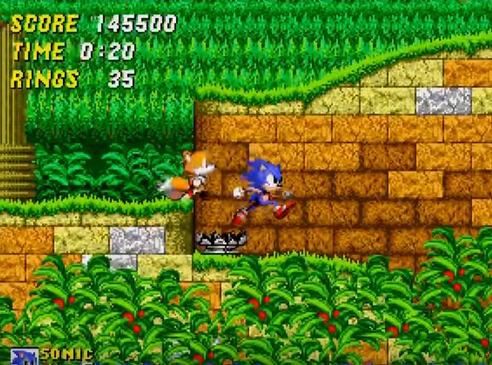 Sonic the Hedgehog 2 running fast on Genesis