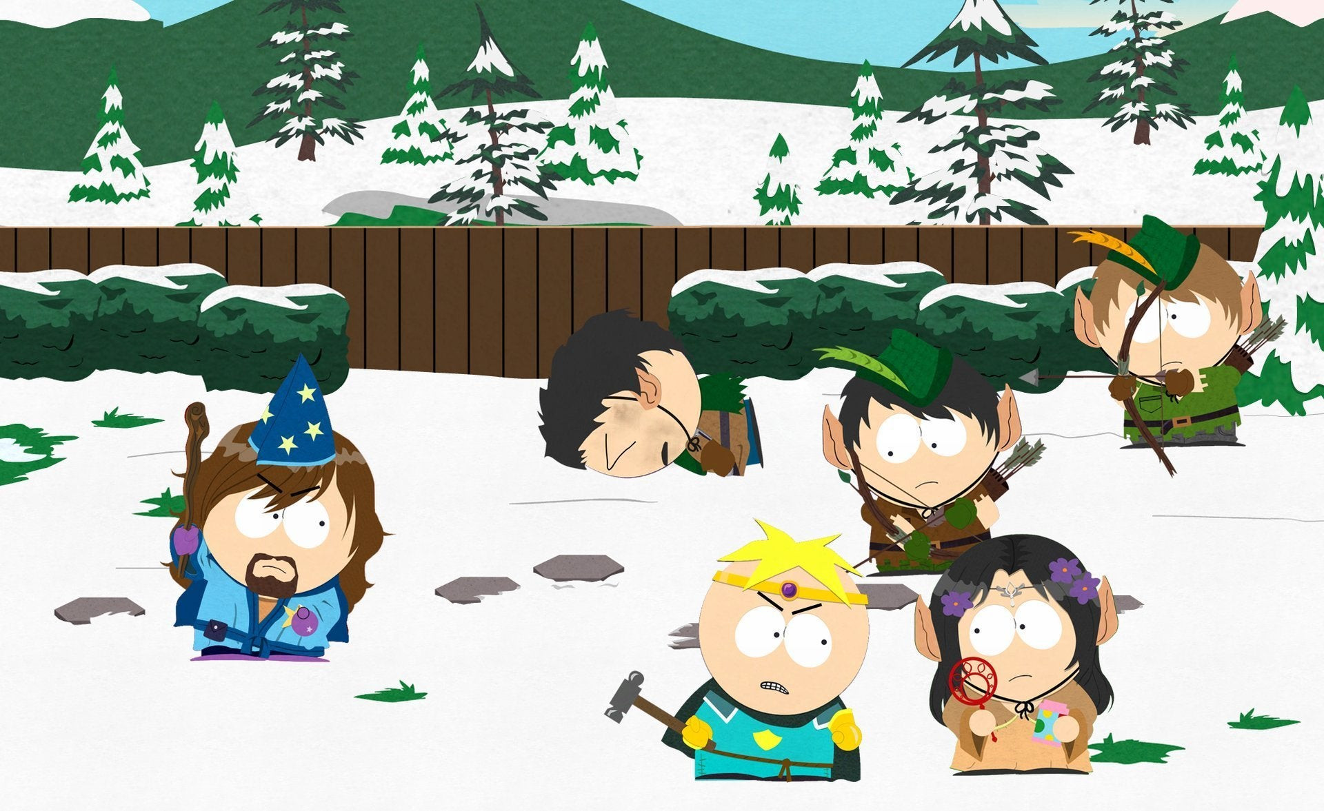 South Park characters in fantasy dress fighting