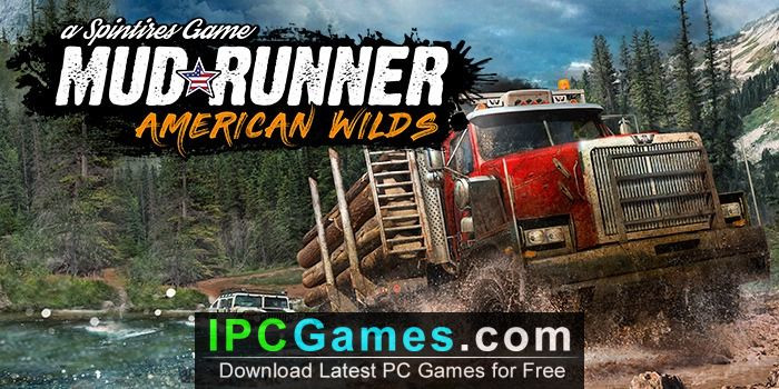 A screenshot from Spintires: MudRunner - American Wilds, showing a heavy truck navigating a muddy terrain, highlighting the game's realistic graphics and challenging gameplay.