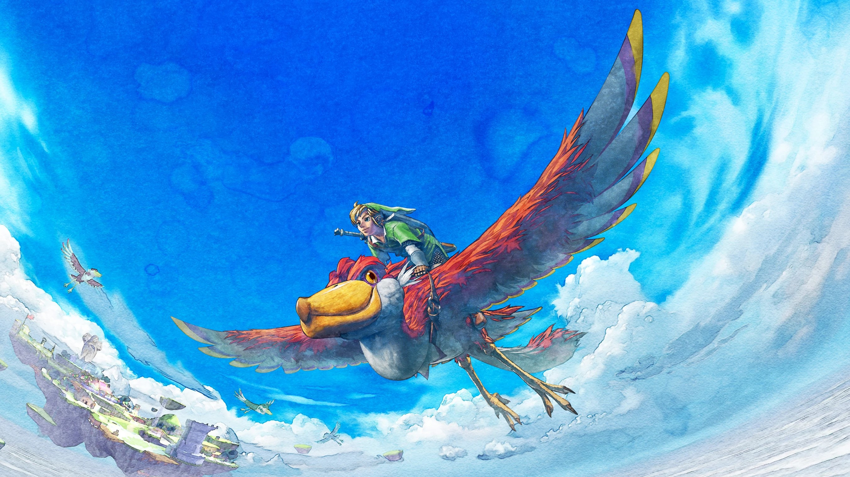 Link holding up his sword in Skyward Sword