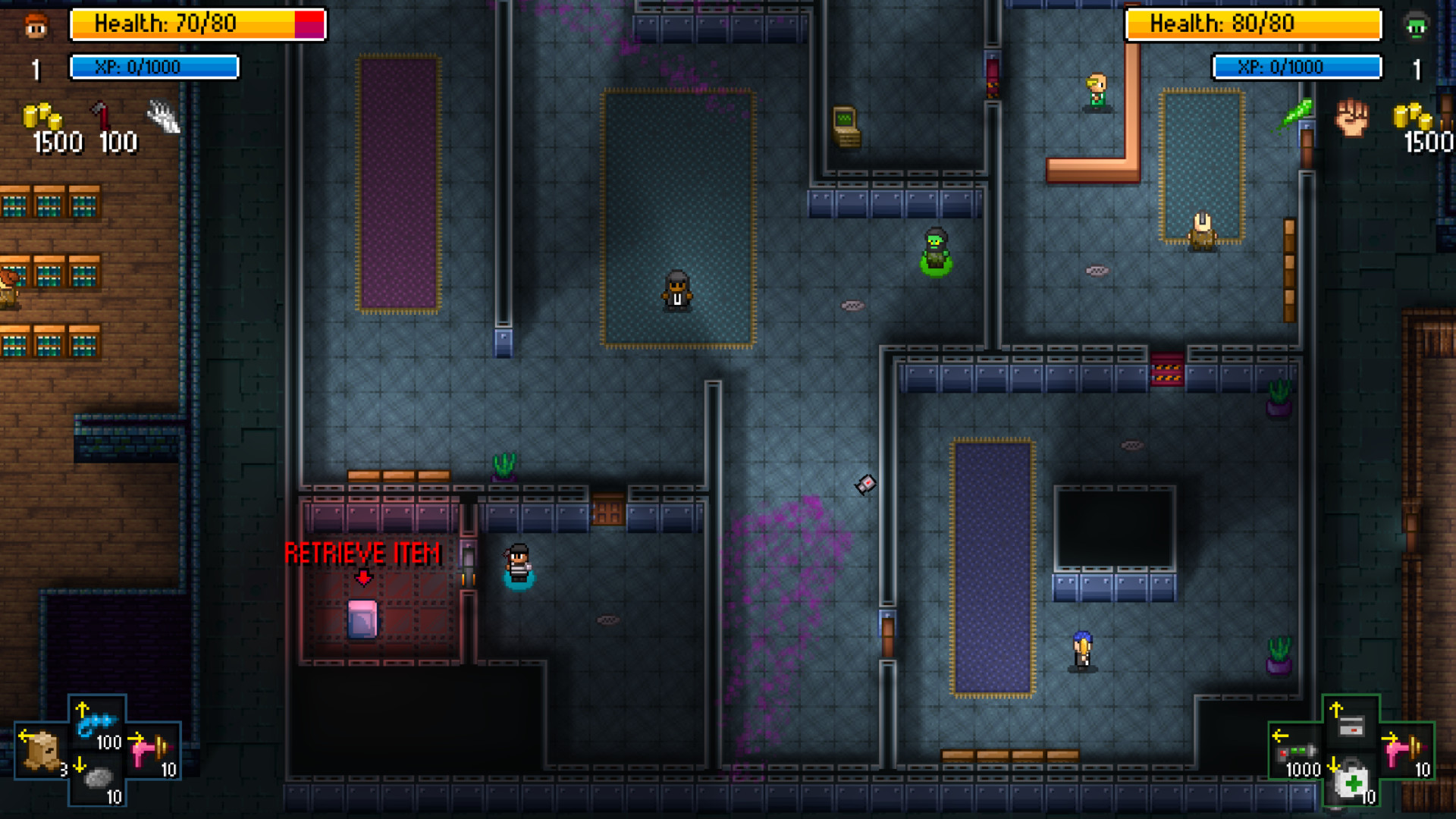 Characters from Streets of Rogue interact in a chaotic scene