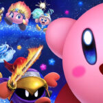 Teammates in Kirby Star Allies using various abilities to solve puzzles