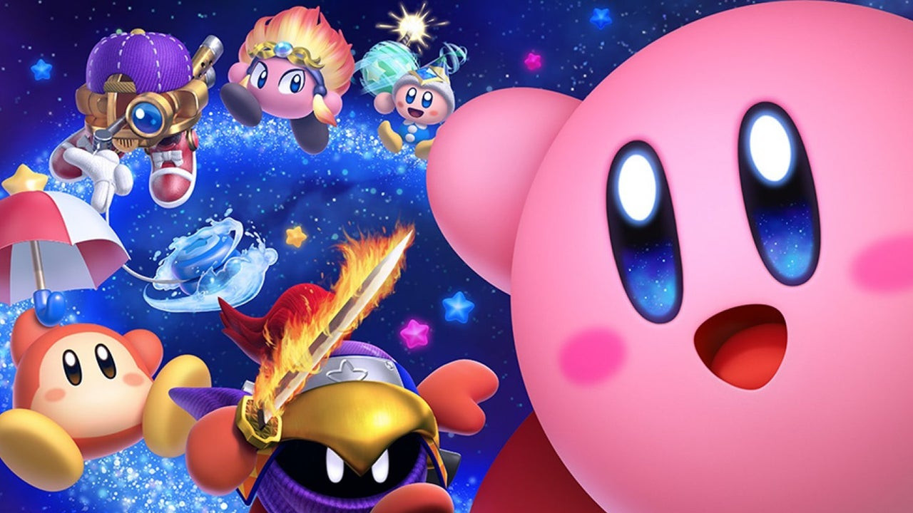 Teammates in Kirby Star Allies using various abilities to solve puzzles