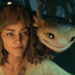 Star Wars Outlaws review: a woman and her pet alien puppy wait for a meal.