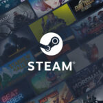 Steam logo with a collection of game screenshots
