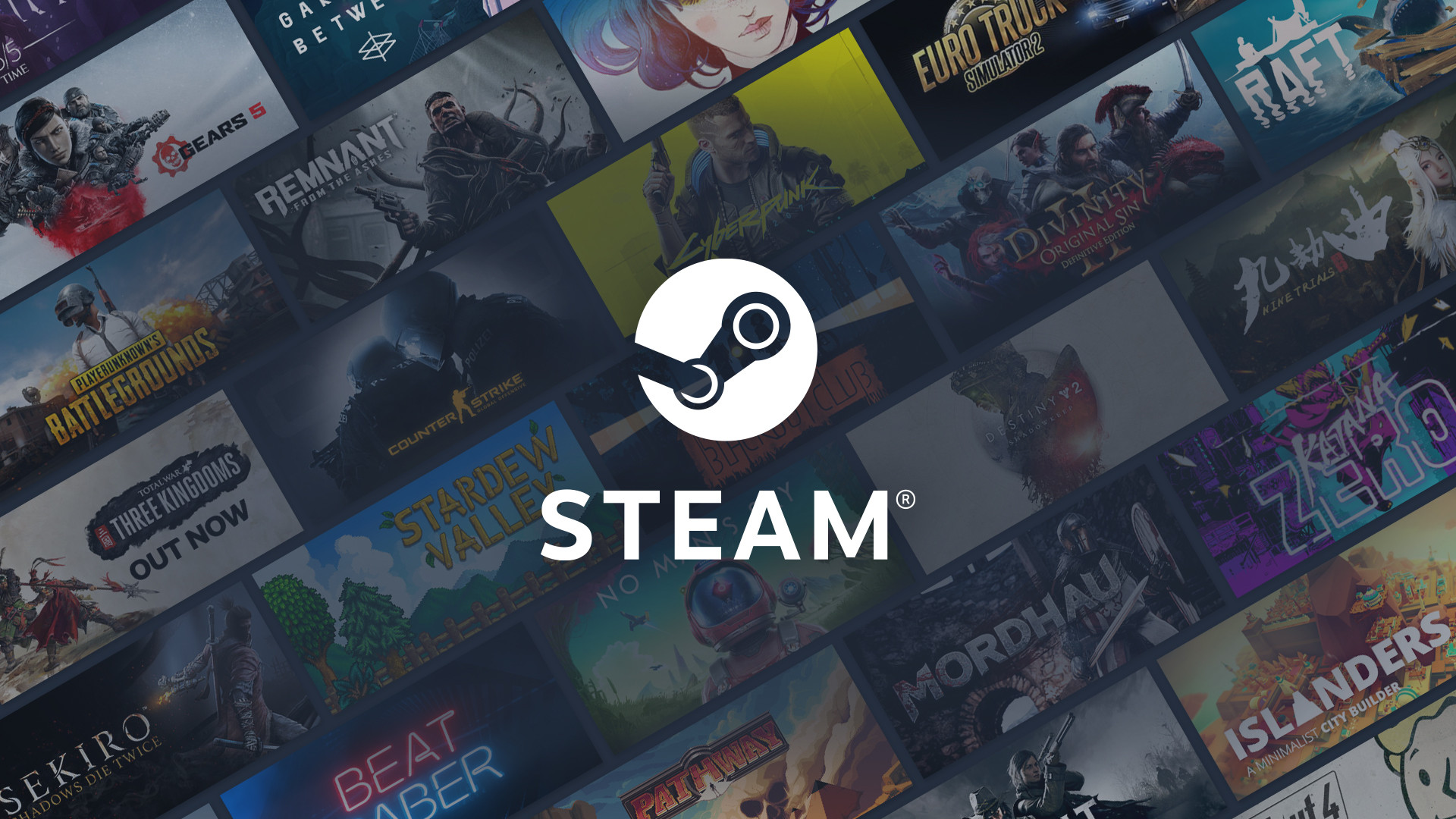 Steam logo with a collection of game screenshots