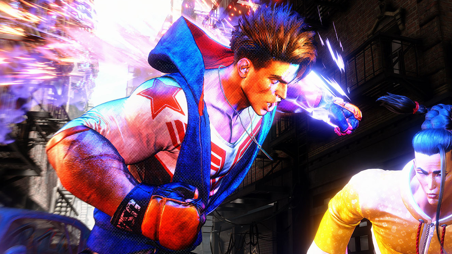 Luke from Street Fighter 6, throwing a punch towards Jamie. The best fighting-game experience on the Valve handheld