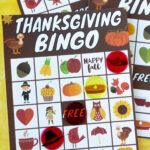 Thanksgiving bingo card with bingo markers