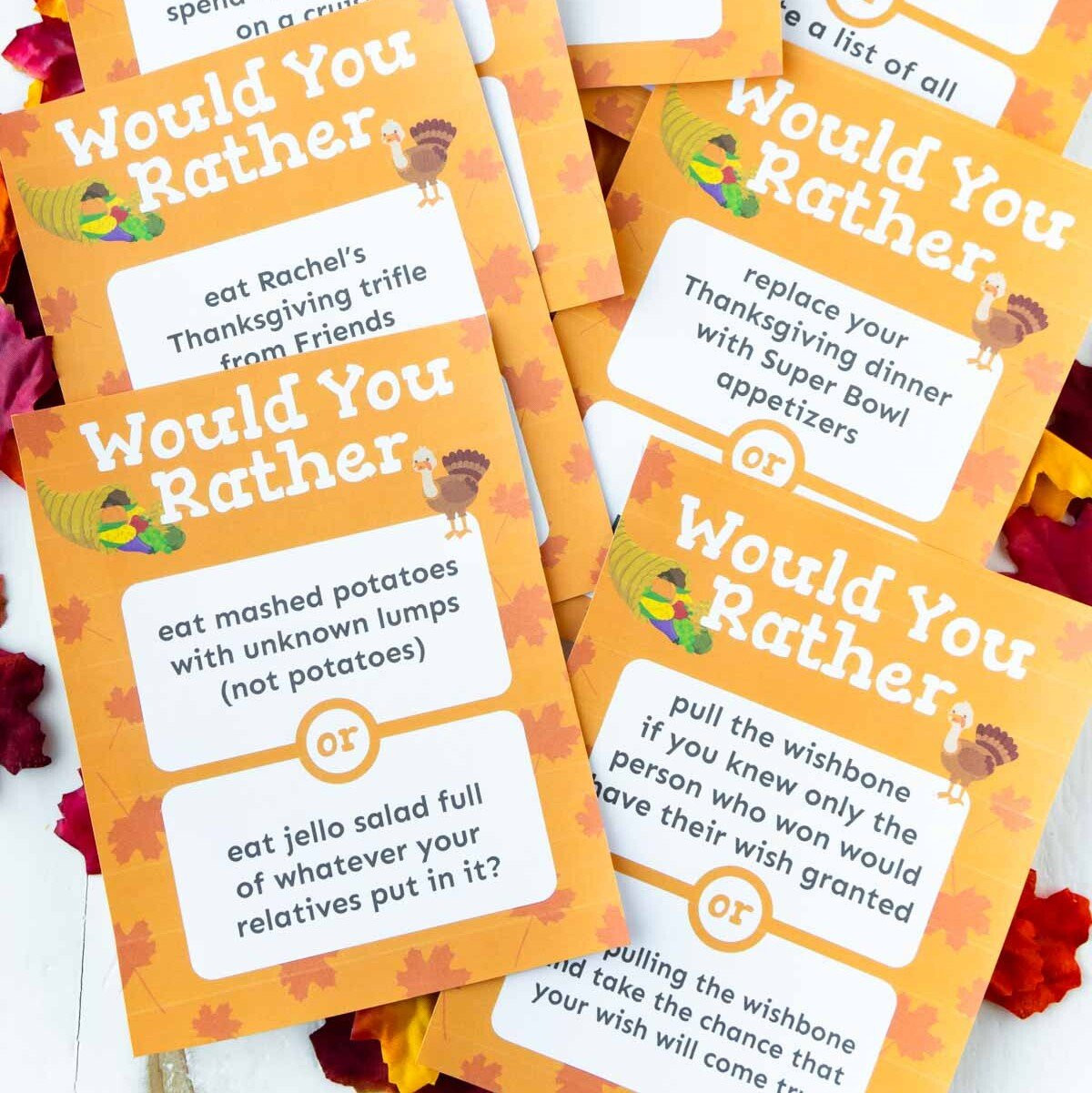 A printable 'Thanksgiving Would You Rather' game sheet