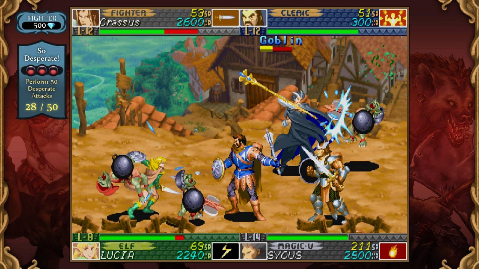 A party are fighting against goblins in a small village in Dungeons &amp; Dragons Chronicles of Mystara, one of the best DnD games.