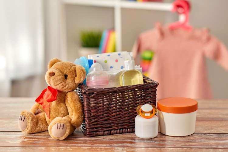 Baby shower items displayed for a &quot;The Price is Right&quot; game
