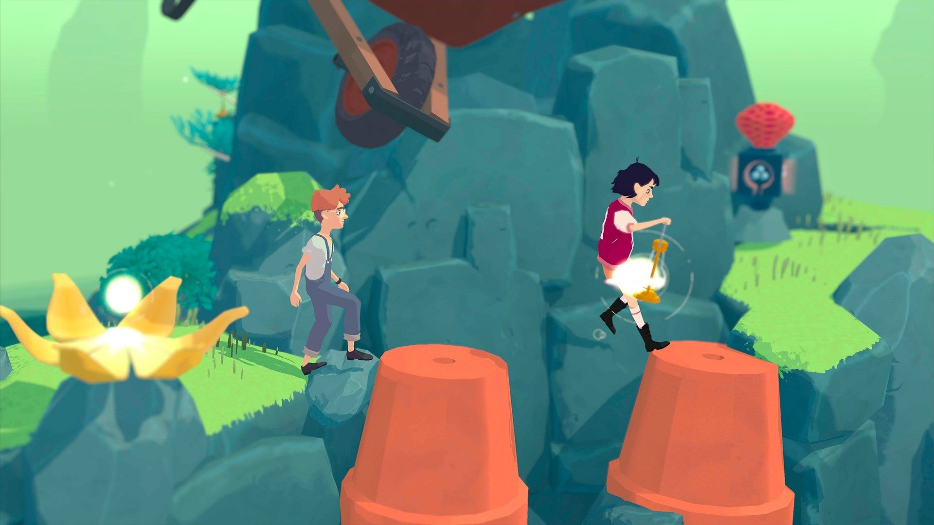 Characters traversing plant pots in The Gardens Between
