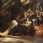 Contraband cinematic screenshot showing a soldier crushed by rocks