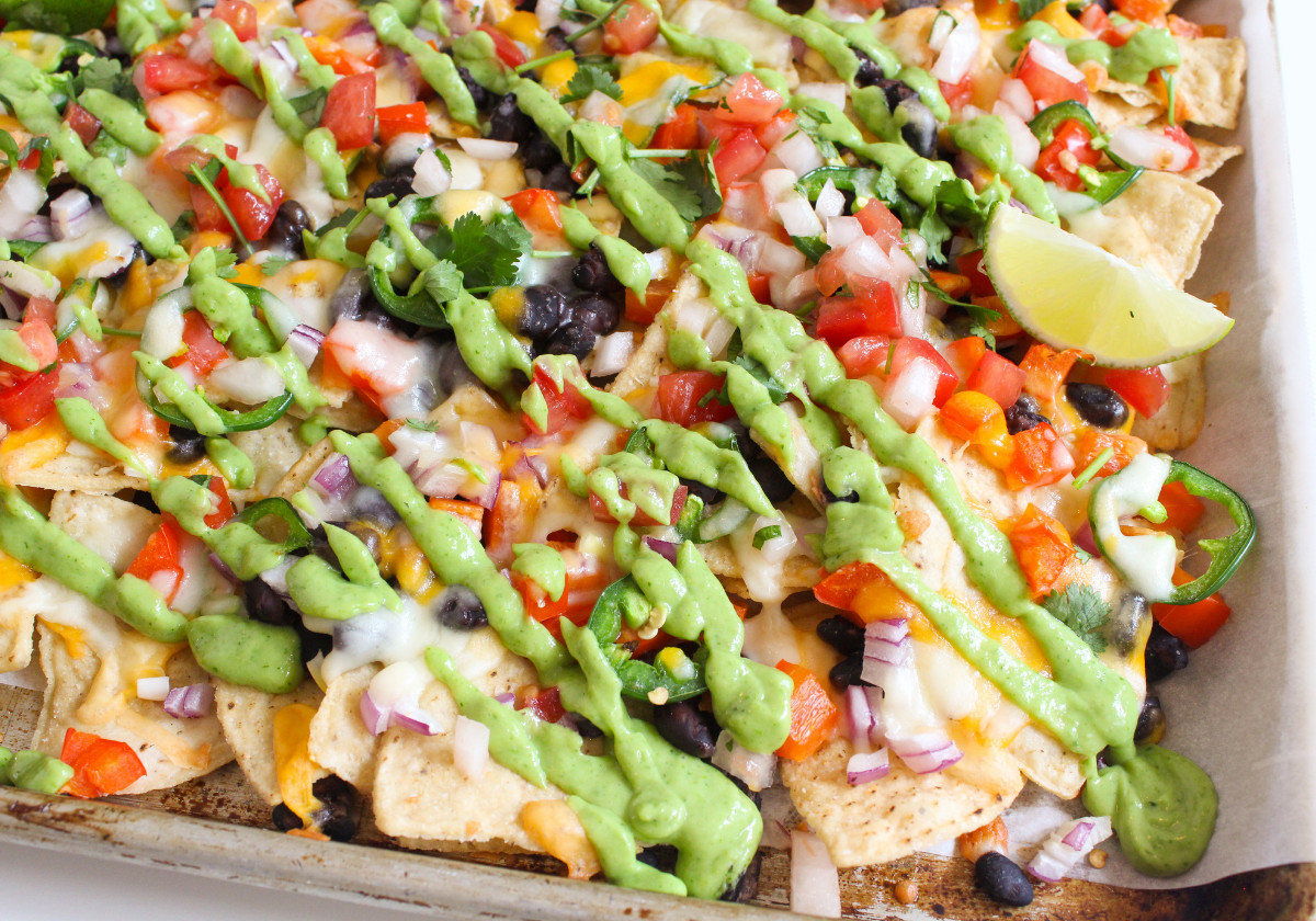 Vegetarian sheet pan nachos