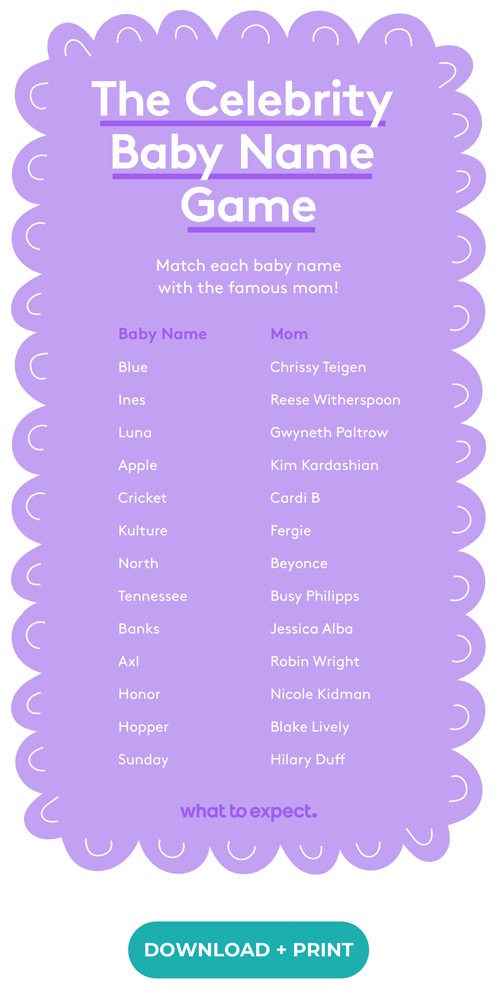 Printable baby shower game for celebrity baby names
