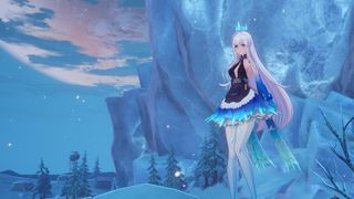 Meryl standing in the snow during one of the best anime games of all time, Tower of Fantasy