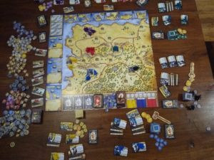 Warrior Knights board game setup, highlighting the game's complex and engaging subsystems