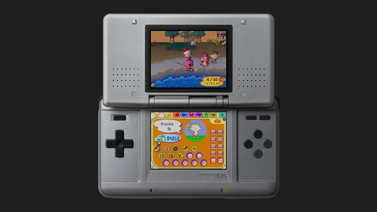 Animal Crossing: Wild World being played on a Nintendo DS