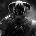 A black and white picture of the Dragonborn during Skyrim, showcasing the game's iconic character