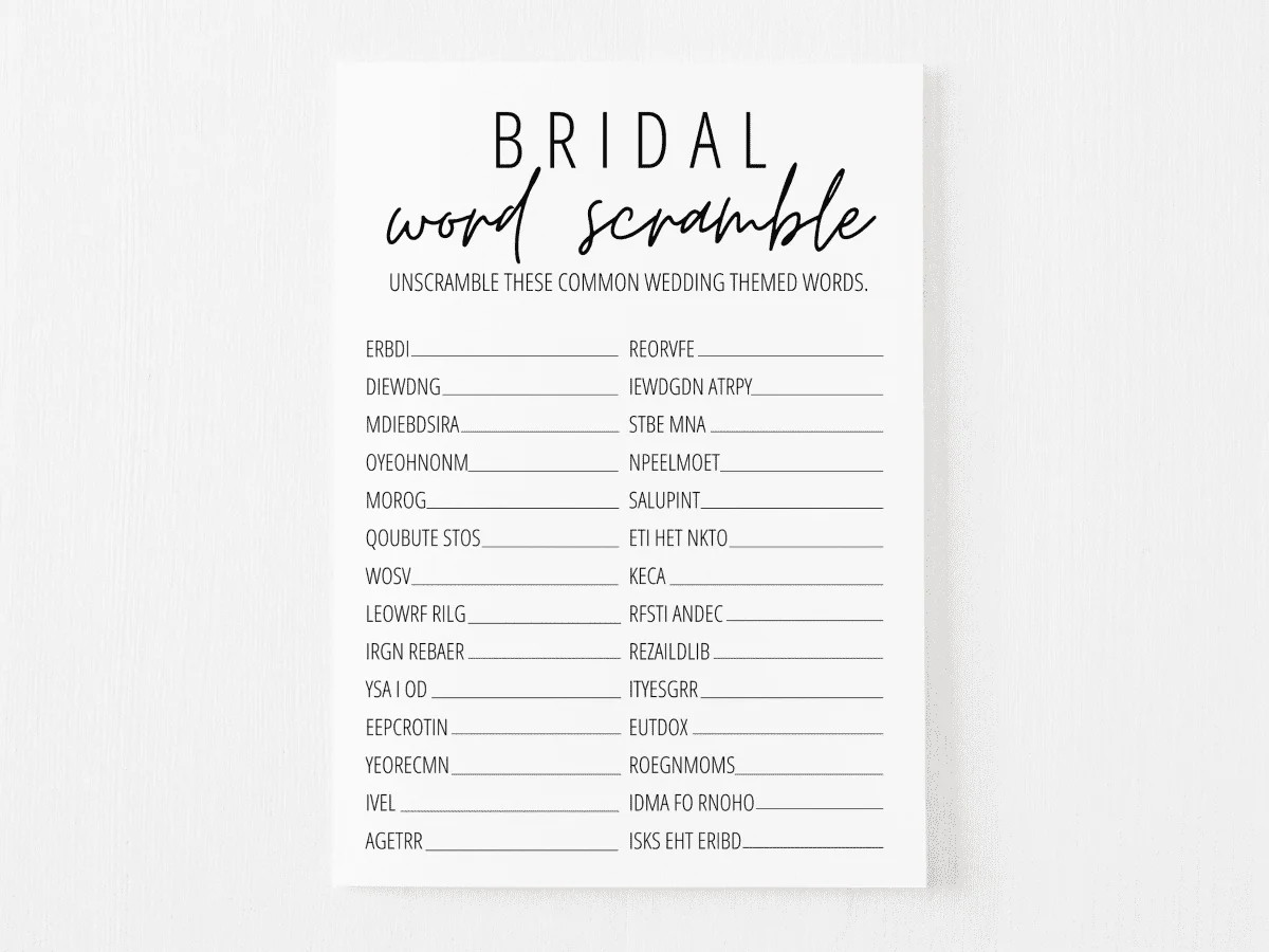 word scramble bridal shower game