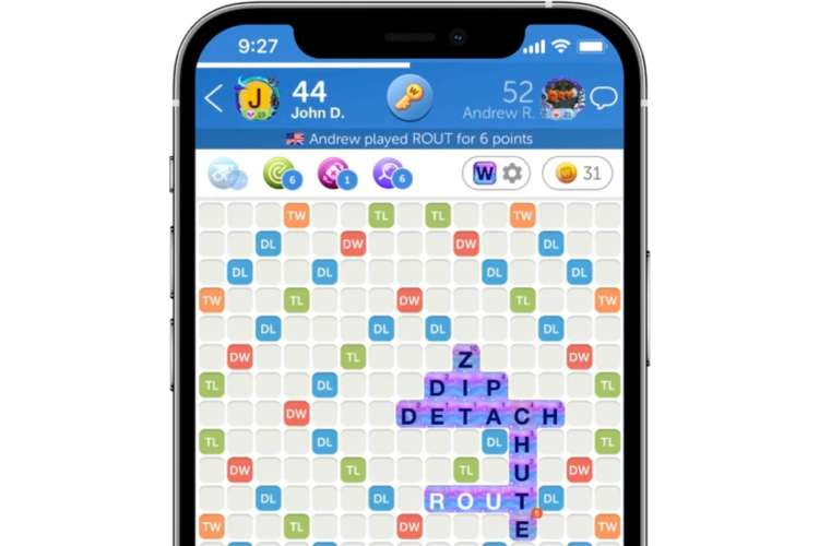 smartphone with Words With Friends game on the screen