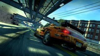 Best racing games - a car races on streets while another crashes