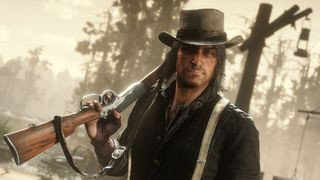 John Marston holding a shotgun in the game Red Dead Redemption