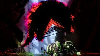 Shadow Labyrinth game screenshot showing PAC-MAN-like action in a cyberpunk setting.