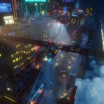 Cloudpunk brilliantly showcases a vibrant, expansive cityscape viewed from above, emphasizing the stunning architectural scale and neon-lit atmosphere of Nivalis.