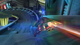 Wipeout 2048 gameplay showcasing futuristic racing with sleek vehicles and vibrant tracks.