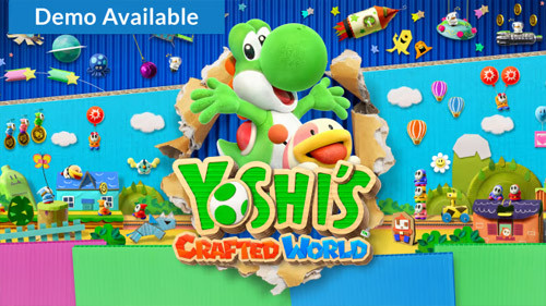 Yoshi's Crafted World gameplay featuring Yoshi in a colorful, crafted environment
