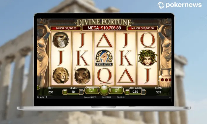 Divine Fortune slot game with Ancient Greek theme and golden frame