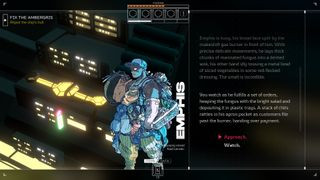 Citizen Sleeper presents a critical narrative moment with a character choice in dialogue, highlighting the game's focus on player-driven storytelling and decision-making.