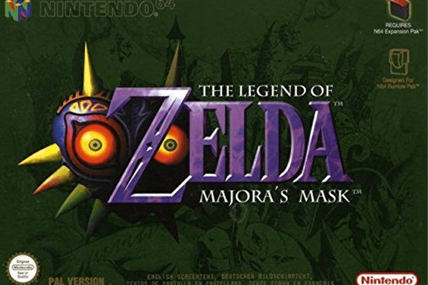 Link confronting the ominous moon in Zelda Majora’s Mask, a pivotal moment in the game's exploration of loss within the Child Timeline