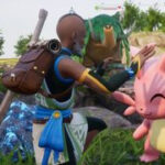 Palworld screenshot - guy with an axe patting a Pal