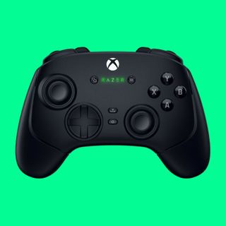 An image of a Razer Wolverine V3 Pro gaming controller against a bright green background