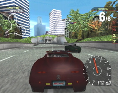 Gameplay shot from Exhibition of Speed, showcasing the game's poor graphics and uninspired track design 10