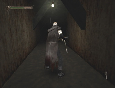 Screenshot of Nightmare Creatures II showing a monster and the game's dark, pixellated environments 556