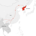 Map of the route through China and Southeast Asia for North Korean refugees