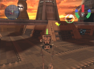 Screenshot from Star Wars Demolition showing vehicles in combat, highlighting the game's limited vertical range and generic characters 98