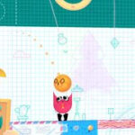 Two shapes working together to pass a basketball in the Nintendo game Snipperclips.