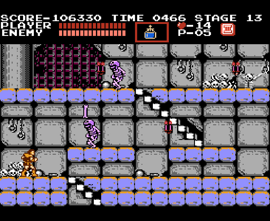 Akumajou Dracula gameplay on the stairs, showing a common, challenging situation for players.