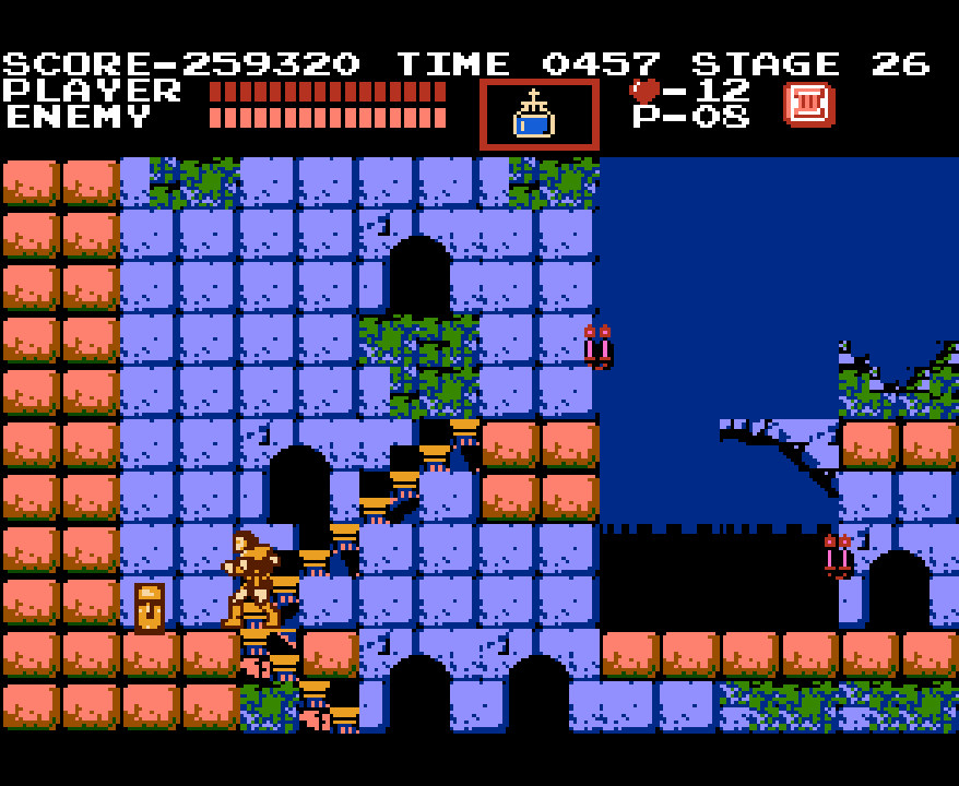 Castlevania NES hidden point secrets, showcasing the exploration and reward system where players can find hidden treasures by exploring off the beaten path.