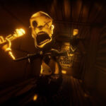 Henry in Bendy and the Ink Machine investigating a room filled with ink