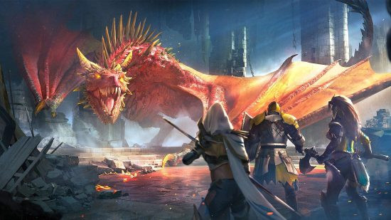 Characters engaged in battle from Raid: Shadow Legends