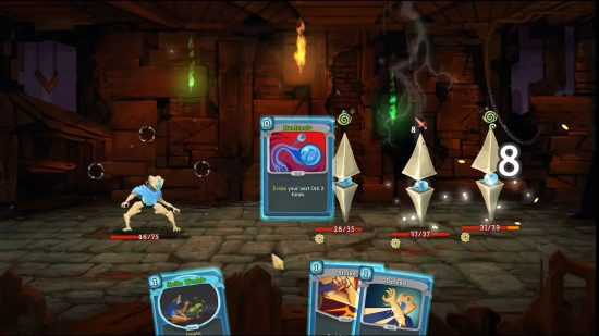 Characters facing off in Slay the Spire